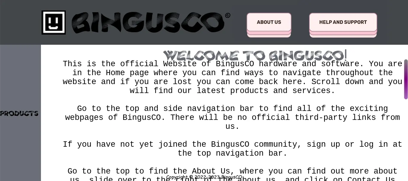 Image of old BingusCO homepage