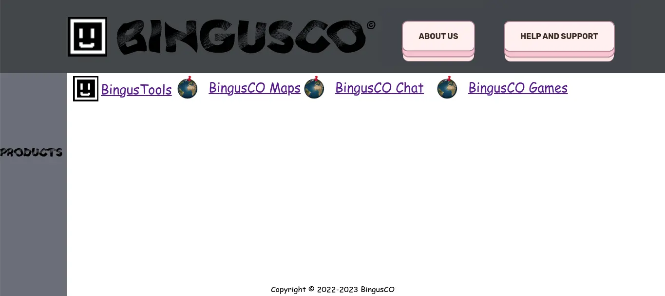 Image of old BingusCO products page